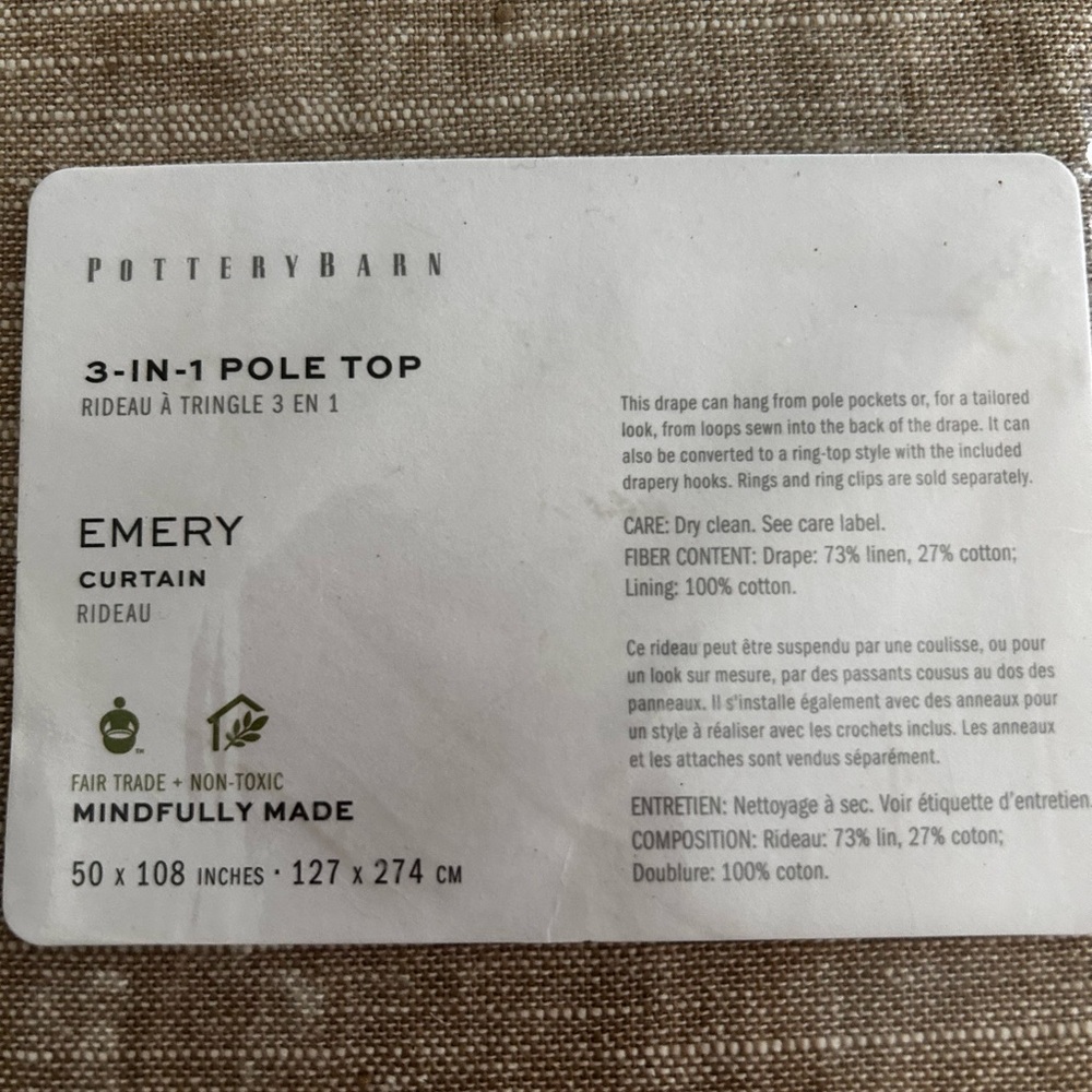 Pottery Barn Emery curtain-Oatmeal